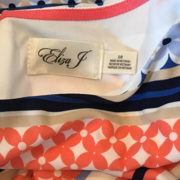 New ELIZA J Geometric Print Short Sleeve Pullover Shift Dress Size 10 - Picture 8 of 9